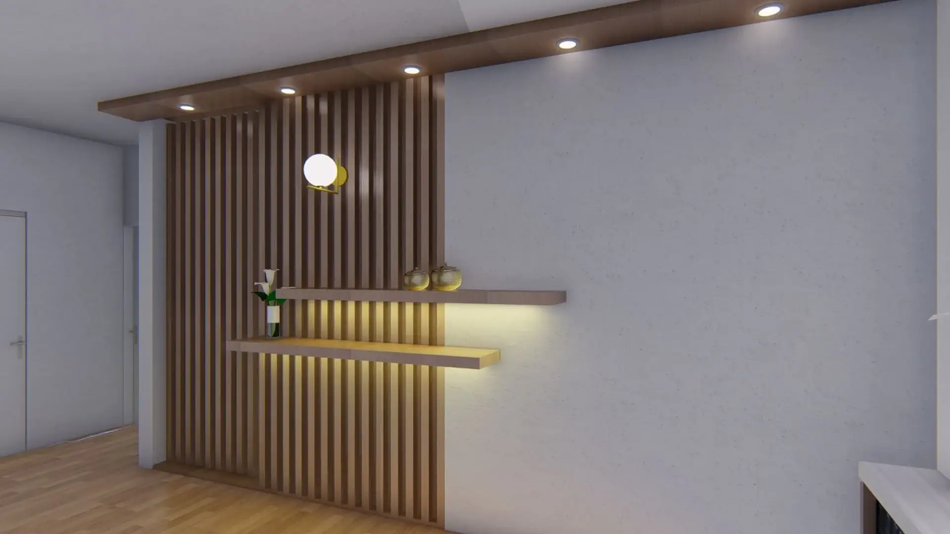 sala minimalista de madera desde otro angulo