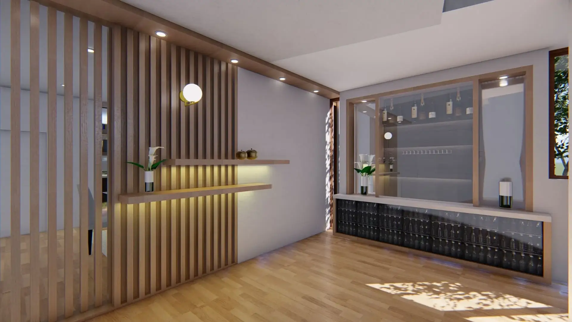 sala minimalista de madera